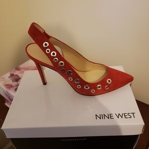 NINE WEST RED SUEDE SLING BACK